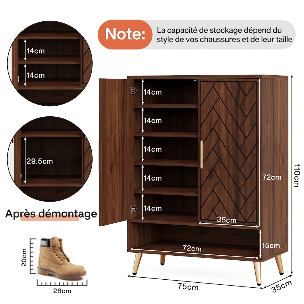 Meuble à Chaussures Bois Noyer Motif Chevrons - Maison Du Design