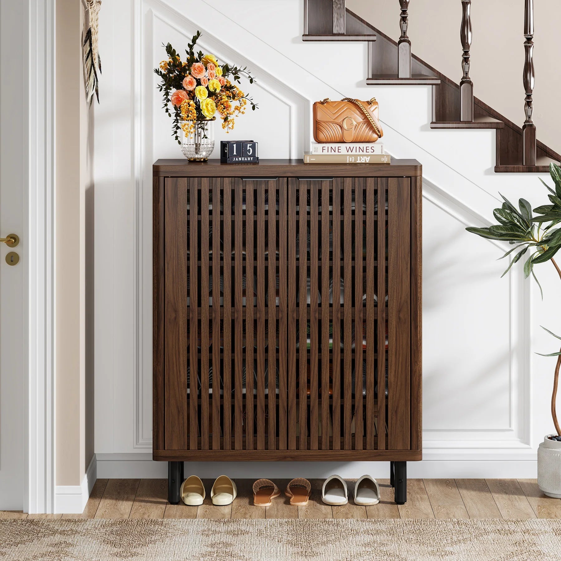Meuble à Chaussures en Bois Noyer Cannelé - Maison Du Design