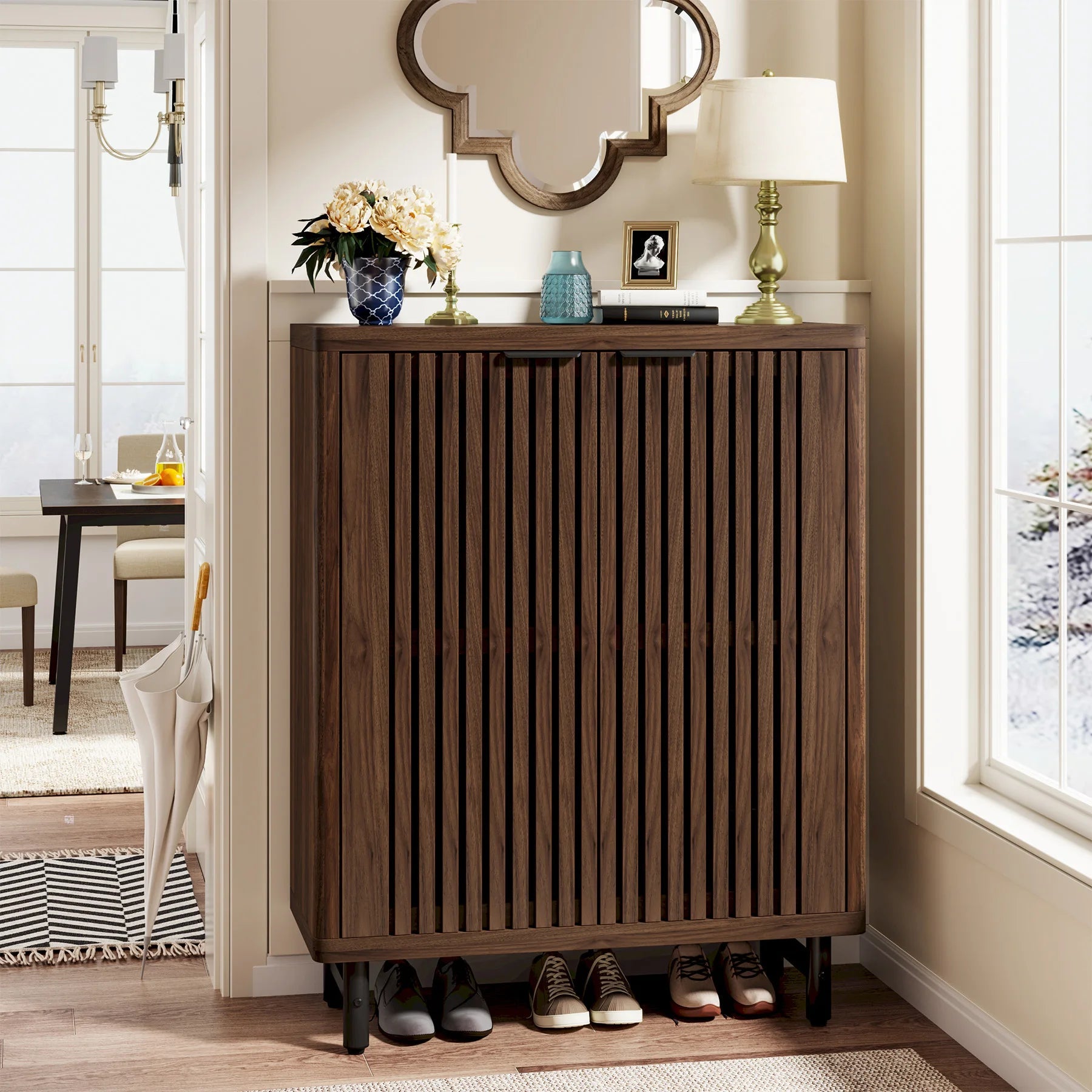 Meuble à Chaussures en Bois Noyer Cannelé - Maison Du Design