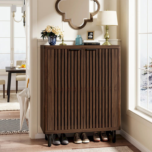 Meuble à Chaussures en Bois Noyer Cannelé - Maison Du Design