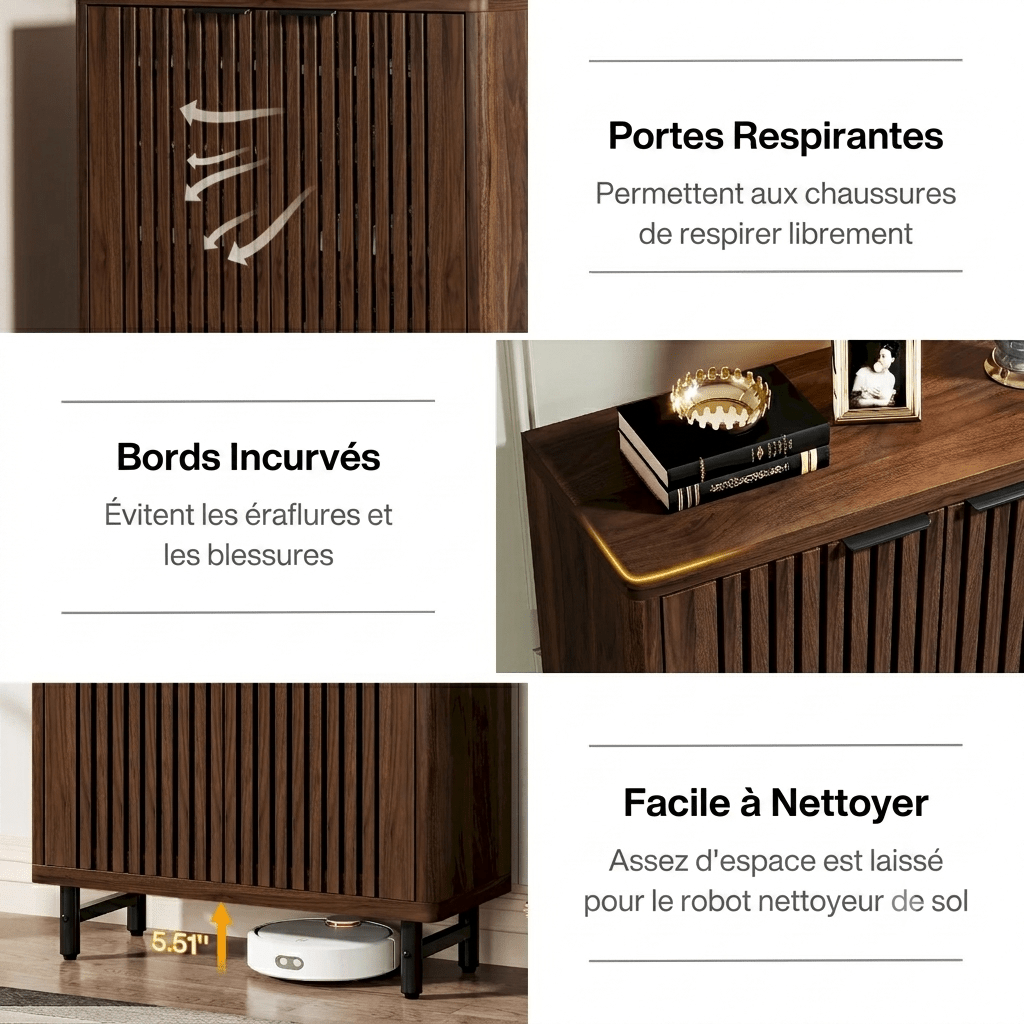 Meuble à Chaussures en Bois Noyer Cannelé - Maison Du Design