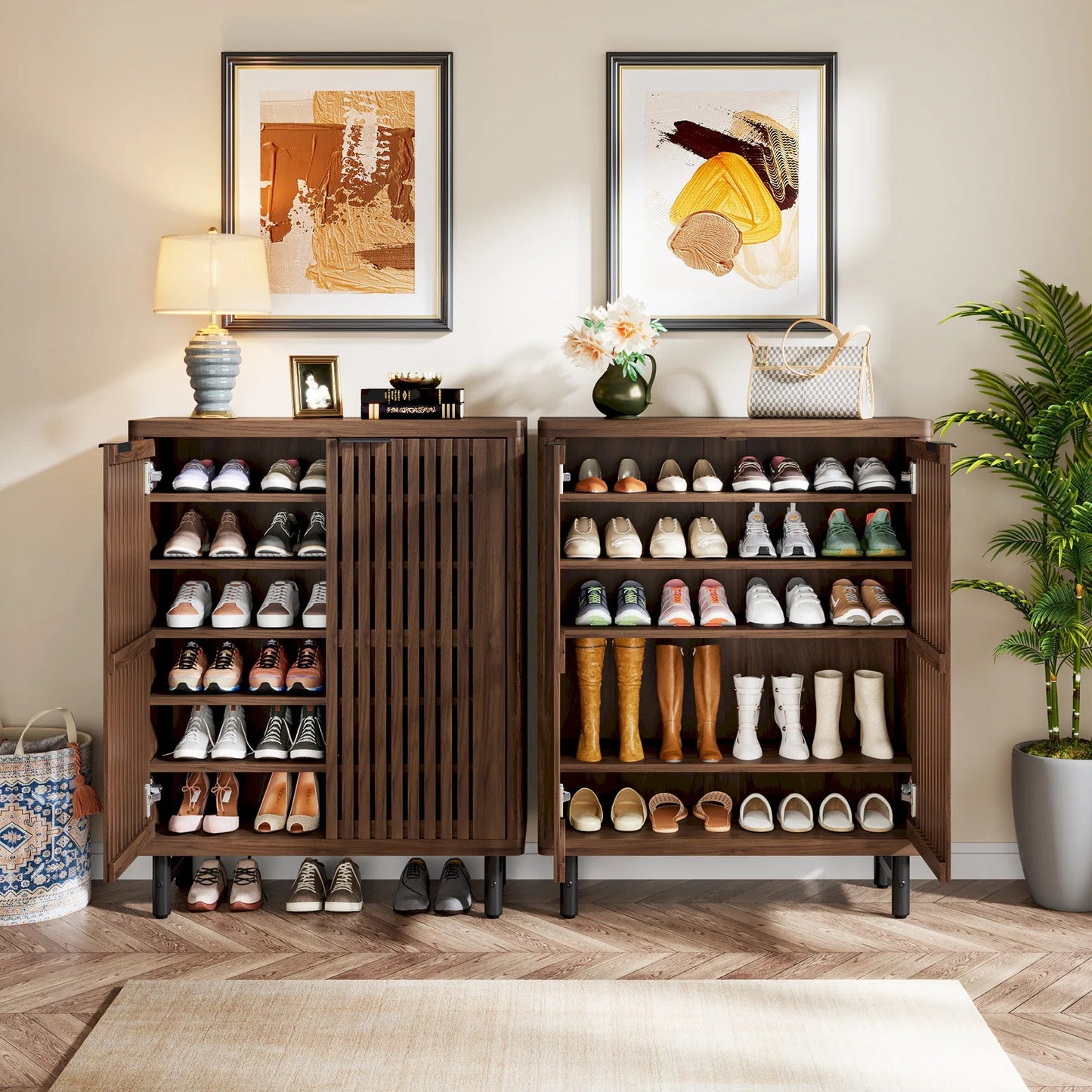 Meuble à Chaussures en Bois Noyer Cannelé - Maison Du Design