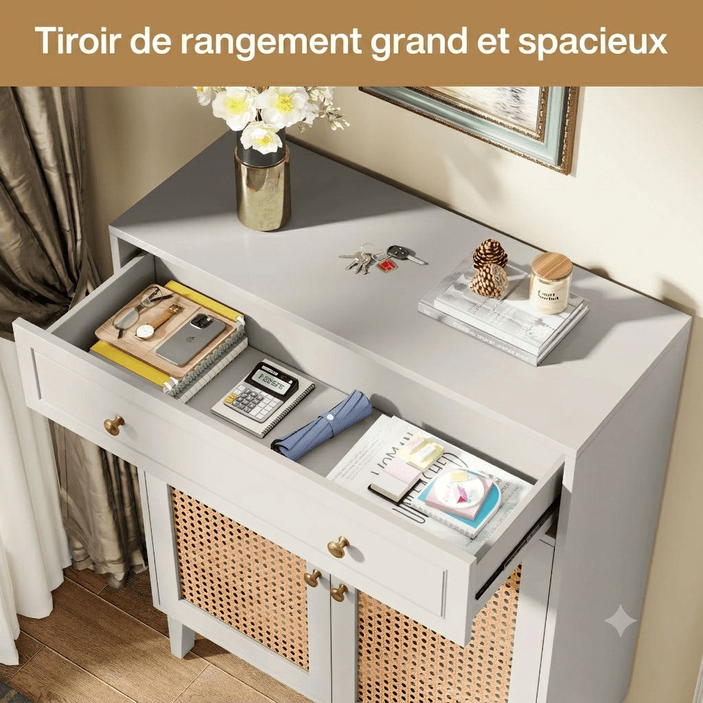 Meuble à Chaussures Gris Cannage Rotin - Maison Du Design