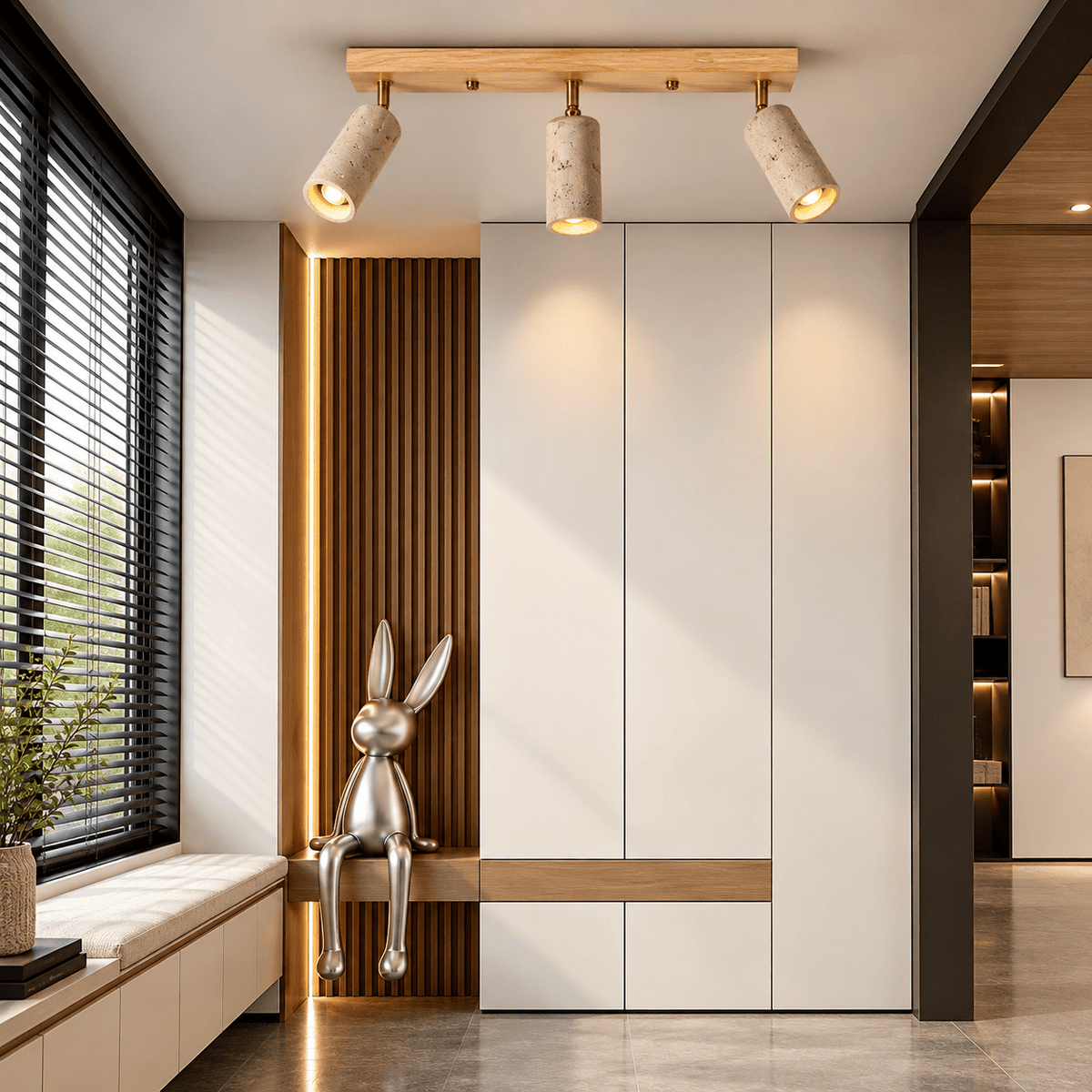 Plafonnier Orientable Travertin & Bois - Maison Du Design