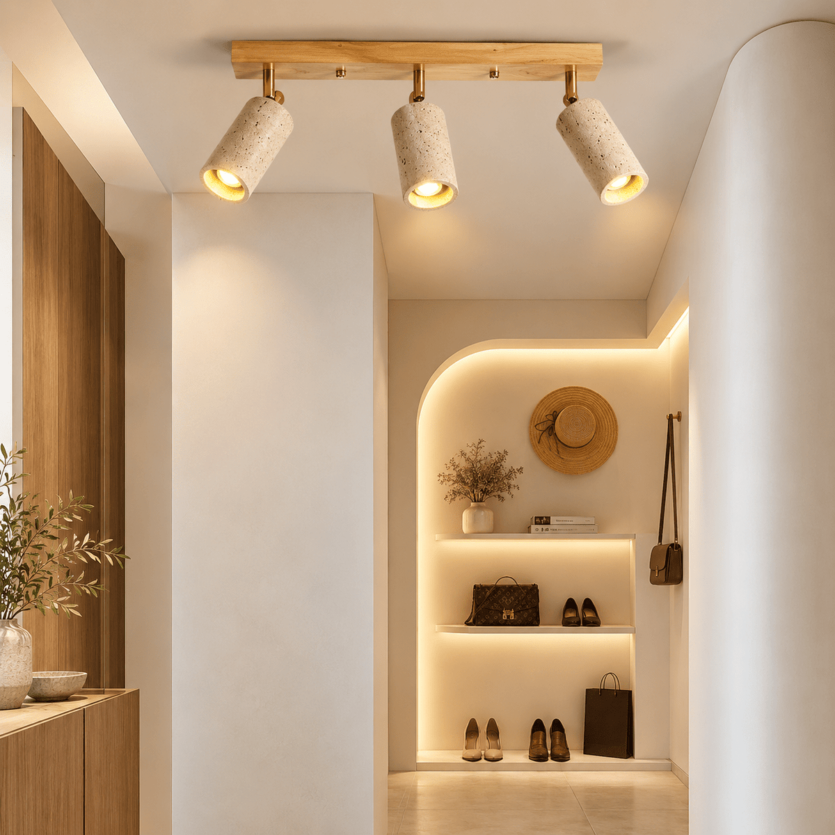 Plafonnier Orientable Travertin & Bois - Maison Du Design