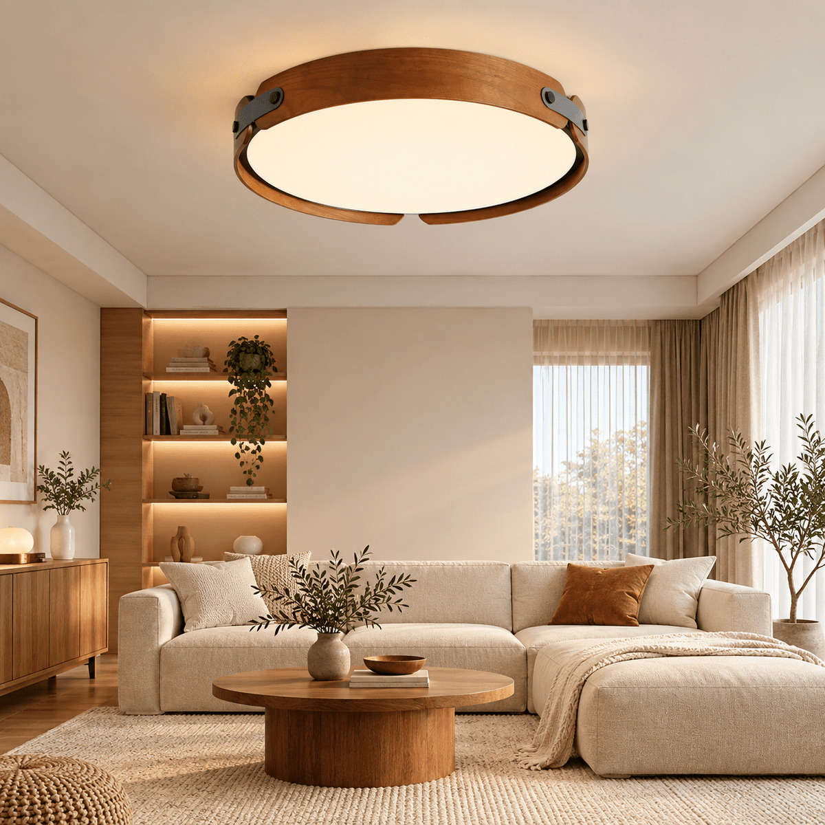 Plafonnier Rond Japonais Bois Design Moderne - Maison Du Design