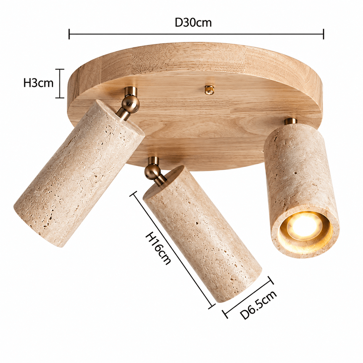 Plafonnier Rond Orientable Travertin & Bois - Maison Du Design
