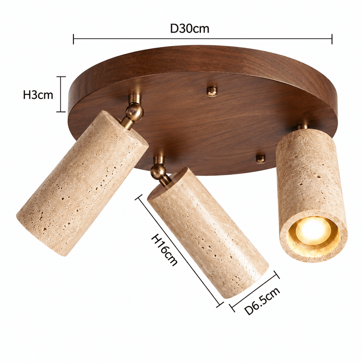 Plafonnier Rond Orientable Travertin & Bois - Maison Du Design