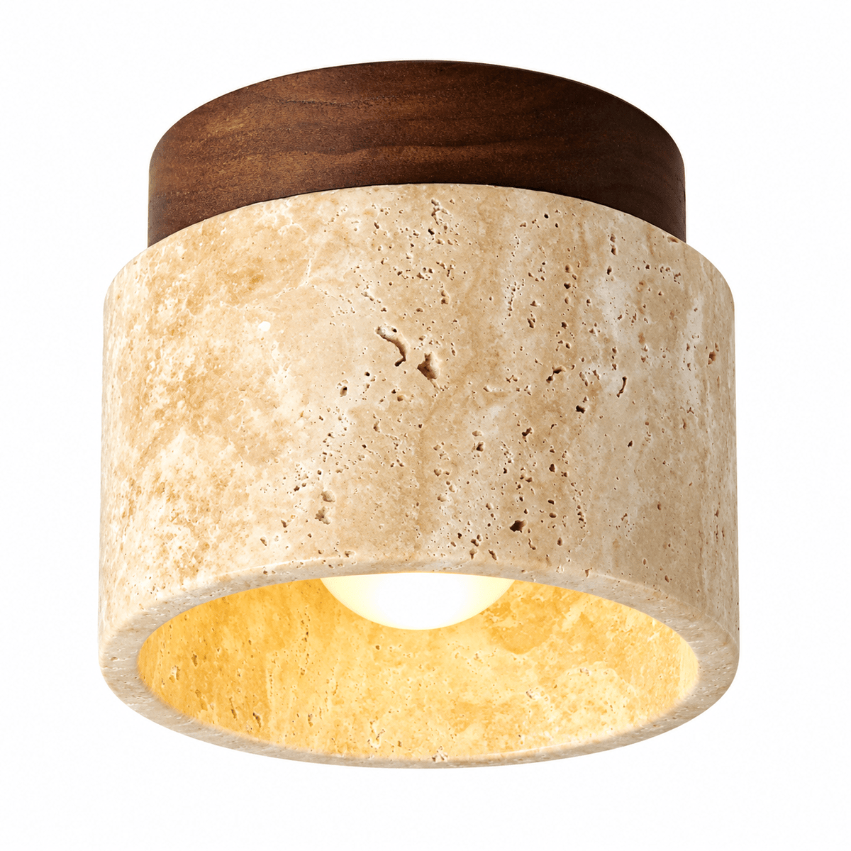 Plafonnier Rond Travertin & Bois - Maison Du Design