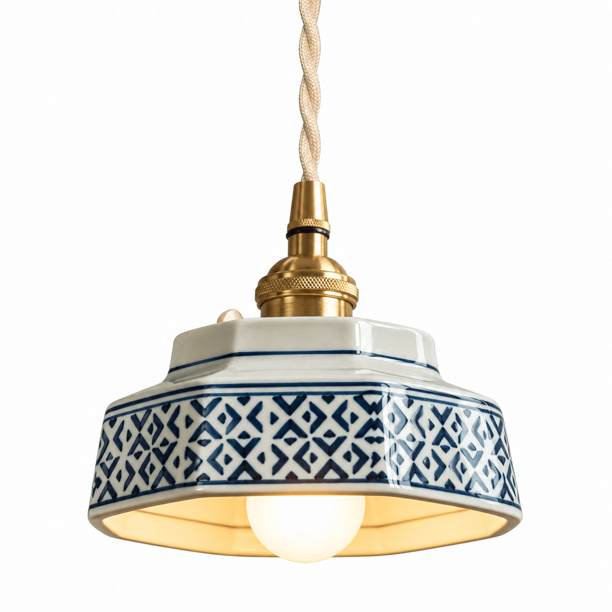 Suspension Luminaire Céramique Vintage Motifs Géométriques - Maison Du Design