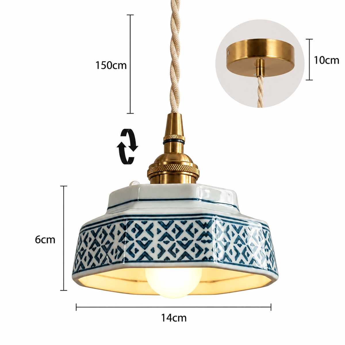 Suspension Luminaire Céramique Vintage Motifs Géométriques - Maison Du Design