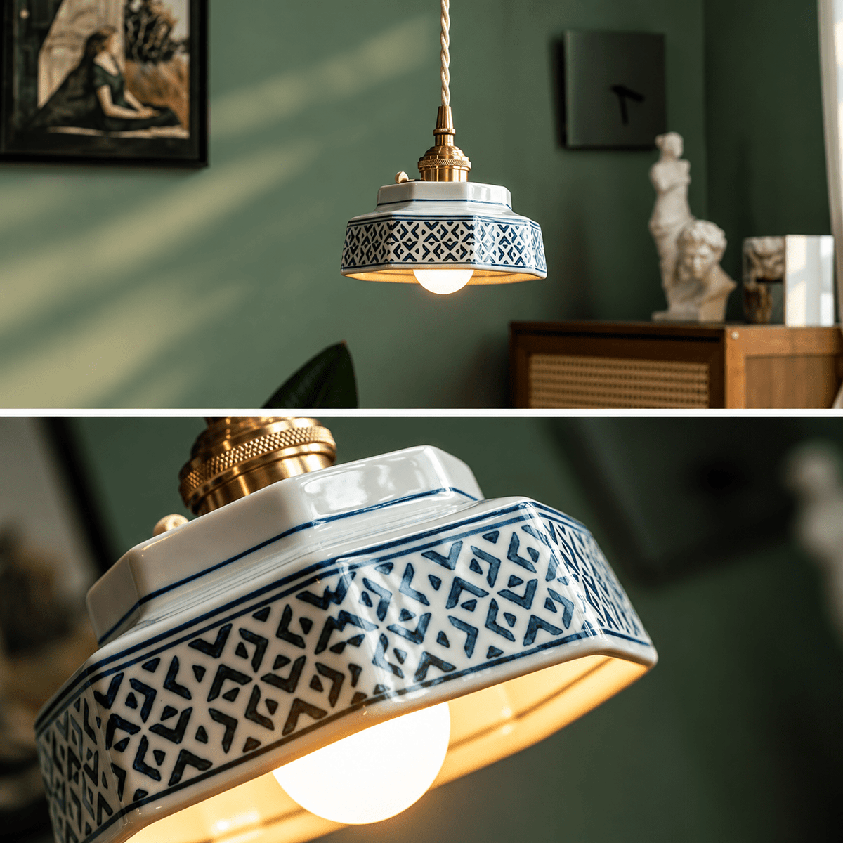 Suspension Luminaire Céramique Vintage Motifs Géométriques - Maison Du Design