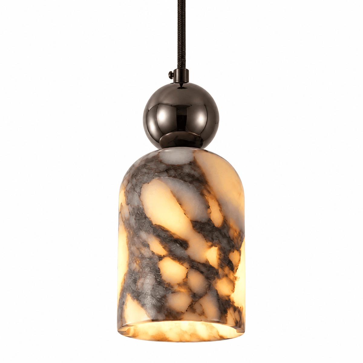 Suspension Luminaire Cloche Marbre Blanc Veiné Noir - Maison Du Design
