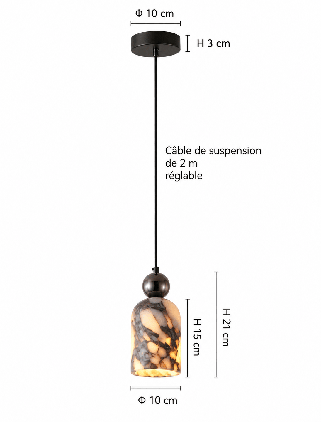 Suspension Luminaire Cloche Marbre Blanc Veiné Noir - Maison Du Design