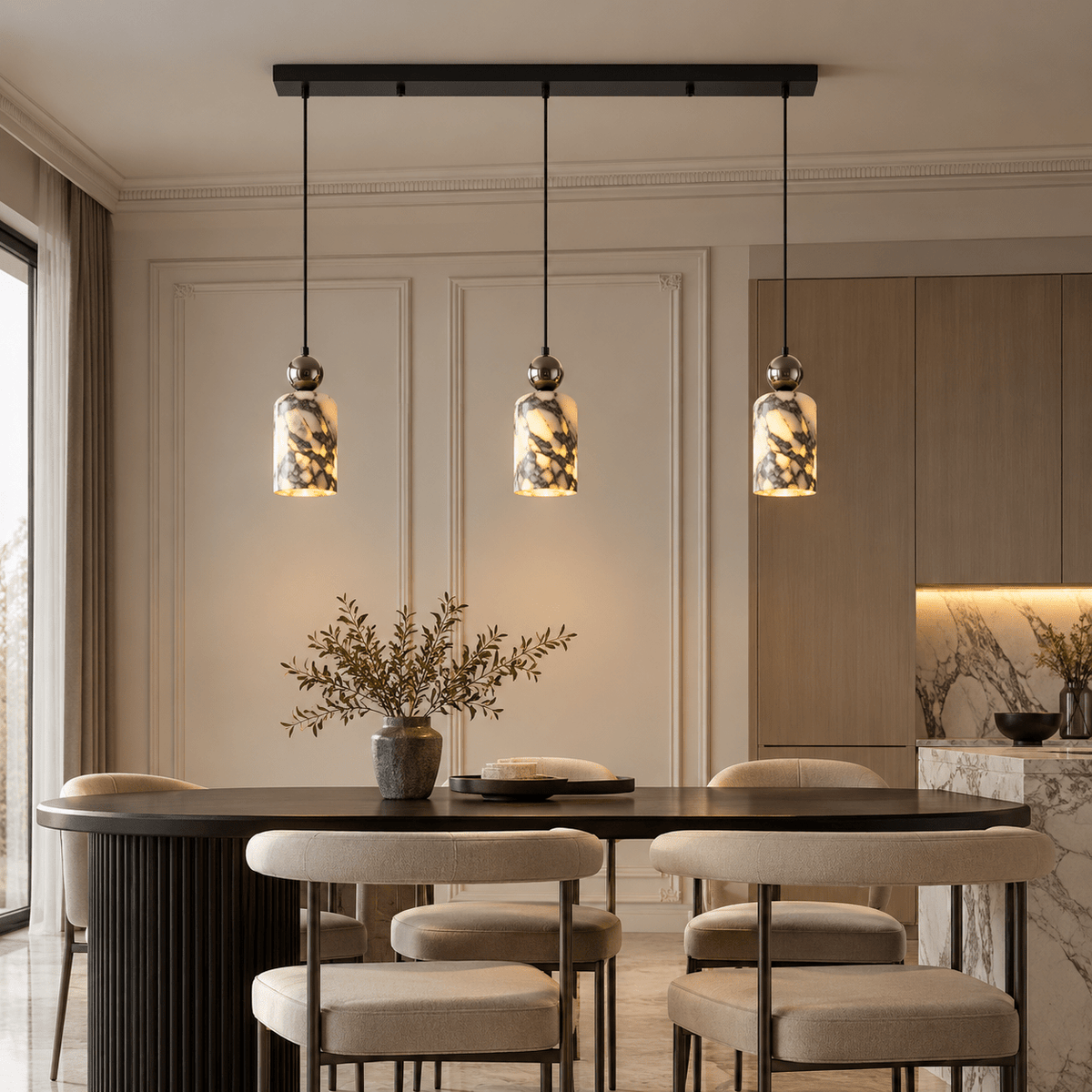 Suspension Luminaire Cloche Marbre Blanc Veiné Noir - Maison Du Design