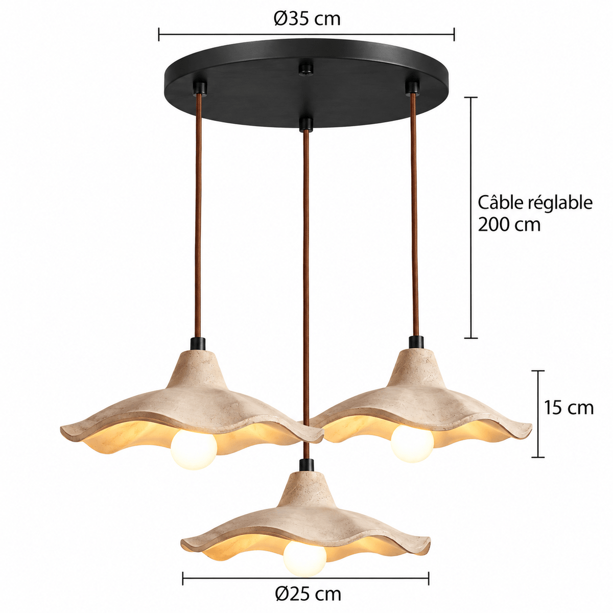 Suspension Luminaire Design 3 Lampes Wabi-Sabi - Maison Du Design