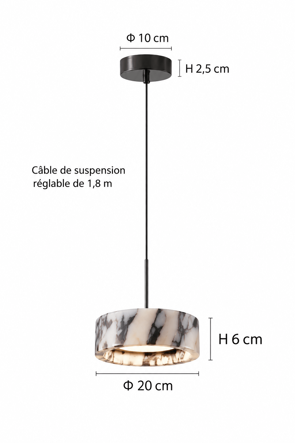 Suspension Luminaire Design Marbre Blanc Veiné Noir - Maison Du Design