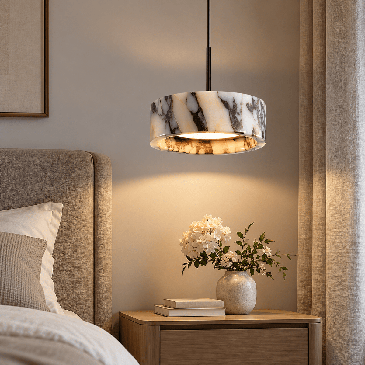 Suspension Luminaire Design Marbre Blanc Veiné Noir - Maison Du Design
