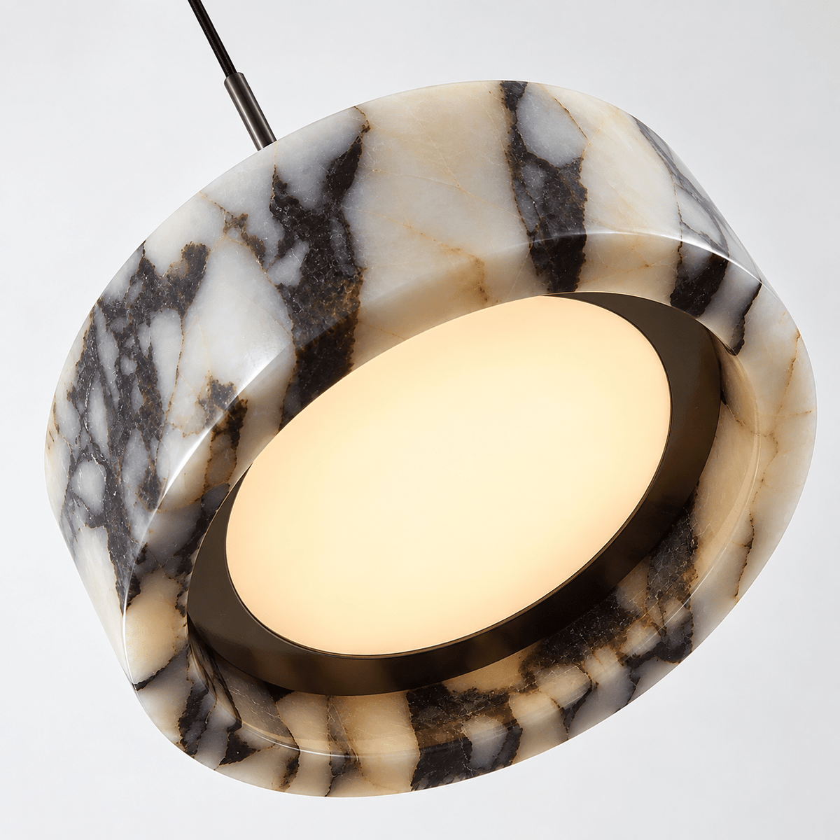 Suspension Luminaire Design Marbre Blanc Veiné Noir - Maison Du Design