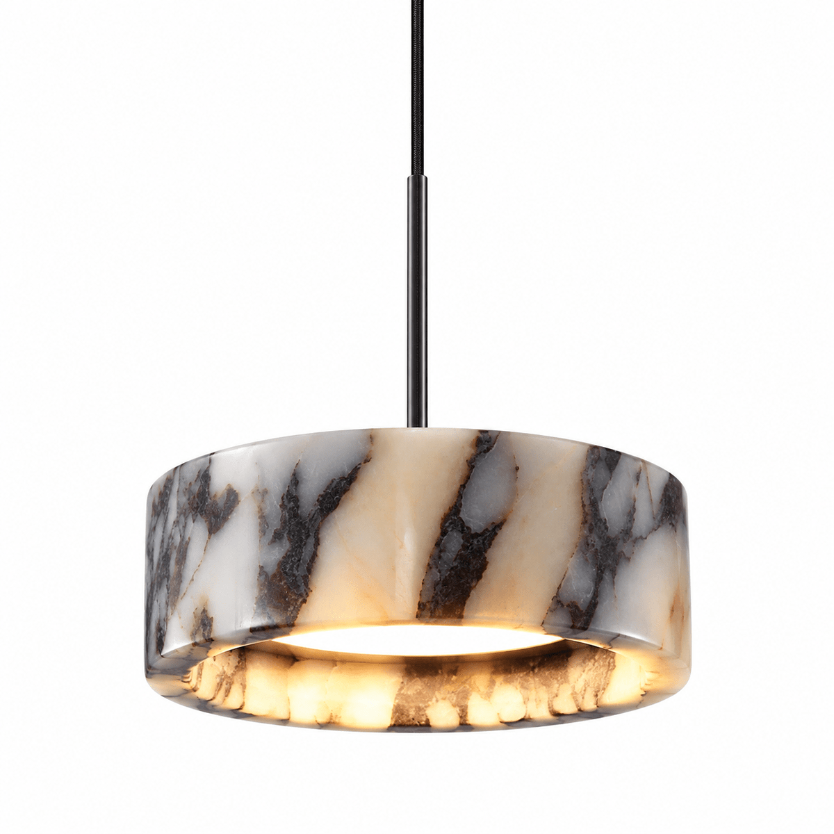 Suspension Luminaire Design Marbre Blanc Veiné Noir - Maison Du Design