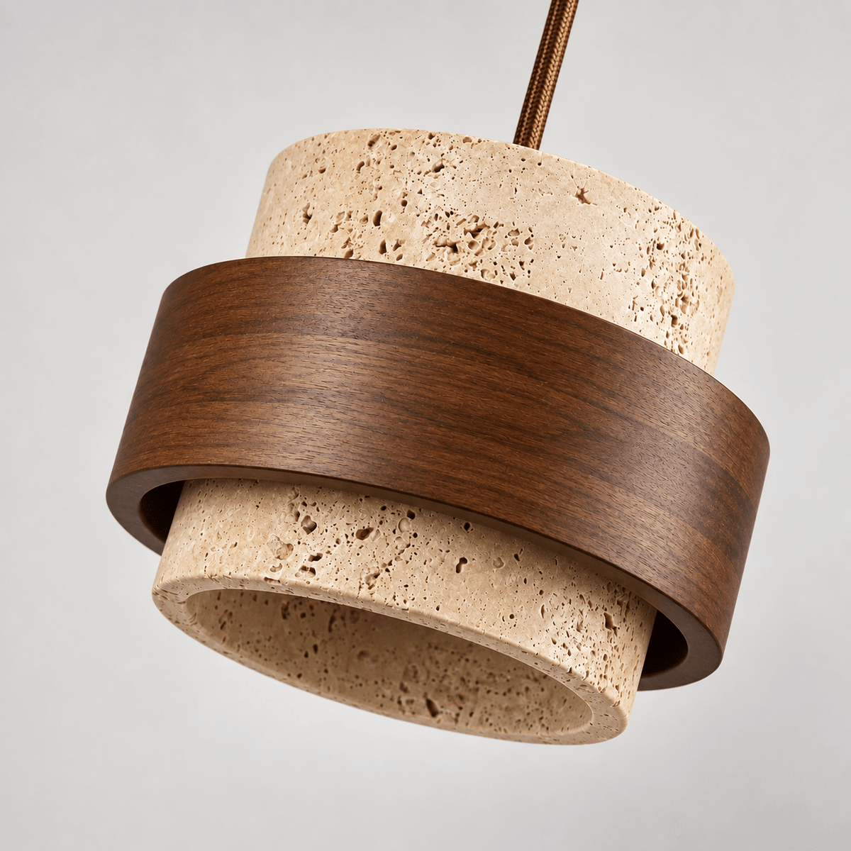 Suspension Luminaire Design Travertin & Bois - Maison Du Design
