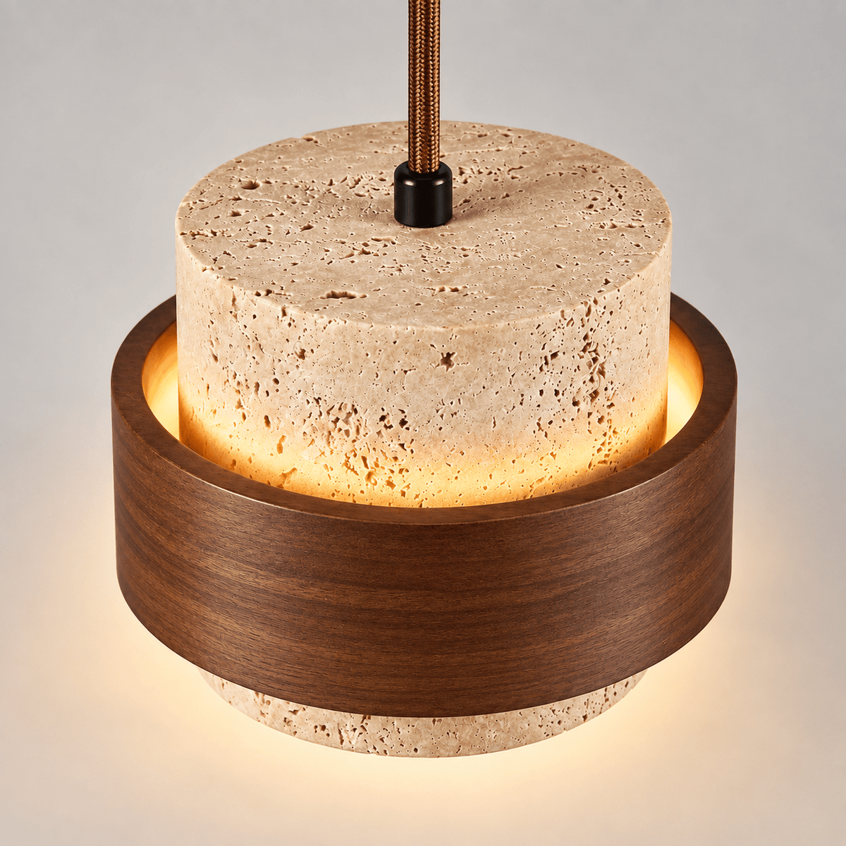 Suspension Luminaire Design Travertin & Bois - Maison Du Design