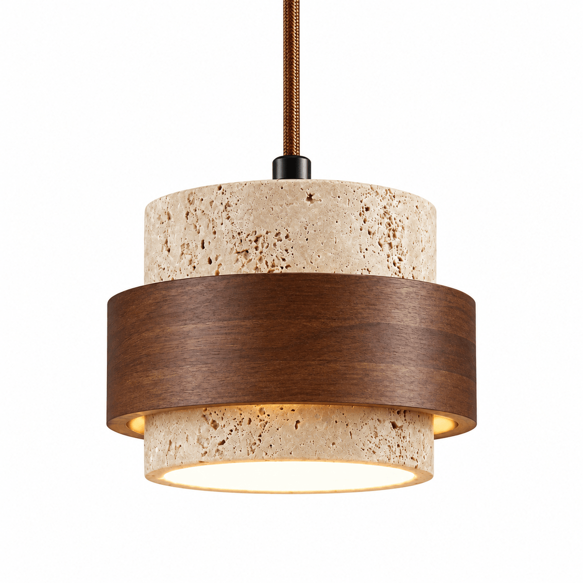 Suspension Luminaire Design Travertin & Bois - Maison Du Design