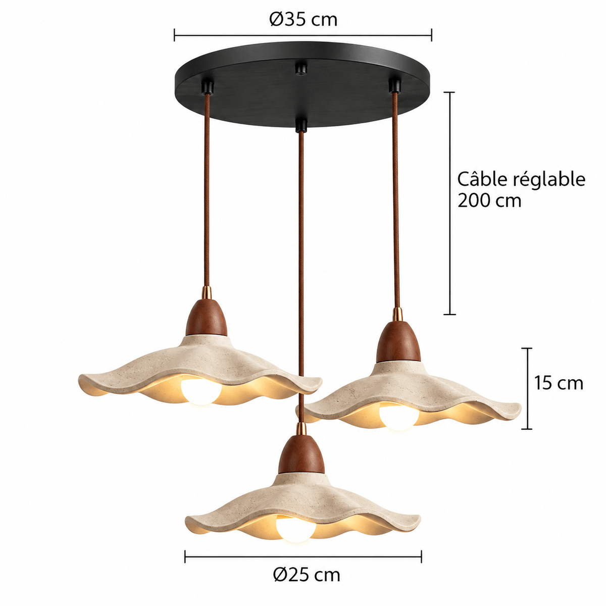 Suspension Luminaire Design Wabi-Sabi 3 Lampes - Maison Du Design