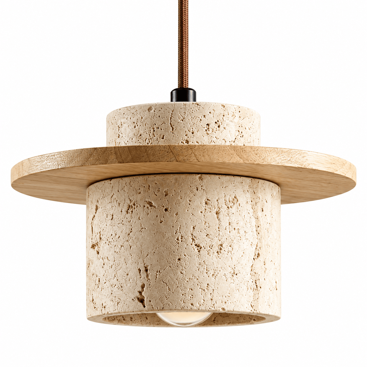 Suspension Luminaire Travertin & Bois Design Moderne - Maison Du Design
