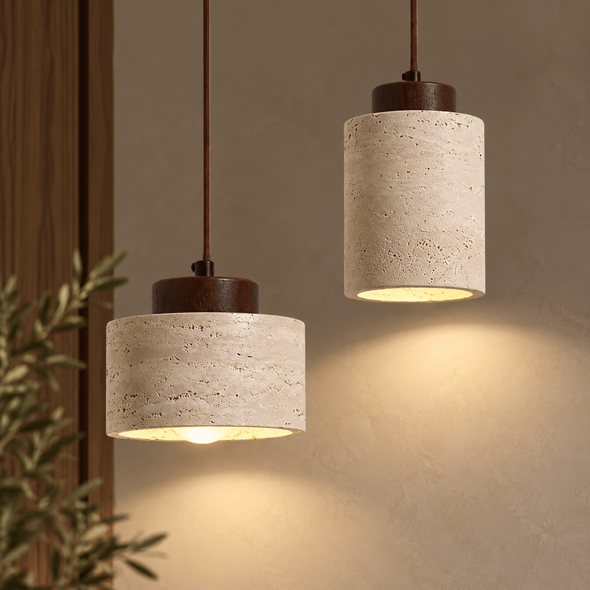 Suspension Luminaire Travertin Design Cylindrique - Maison Du Design