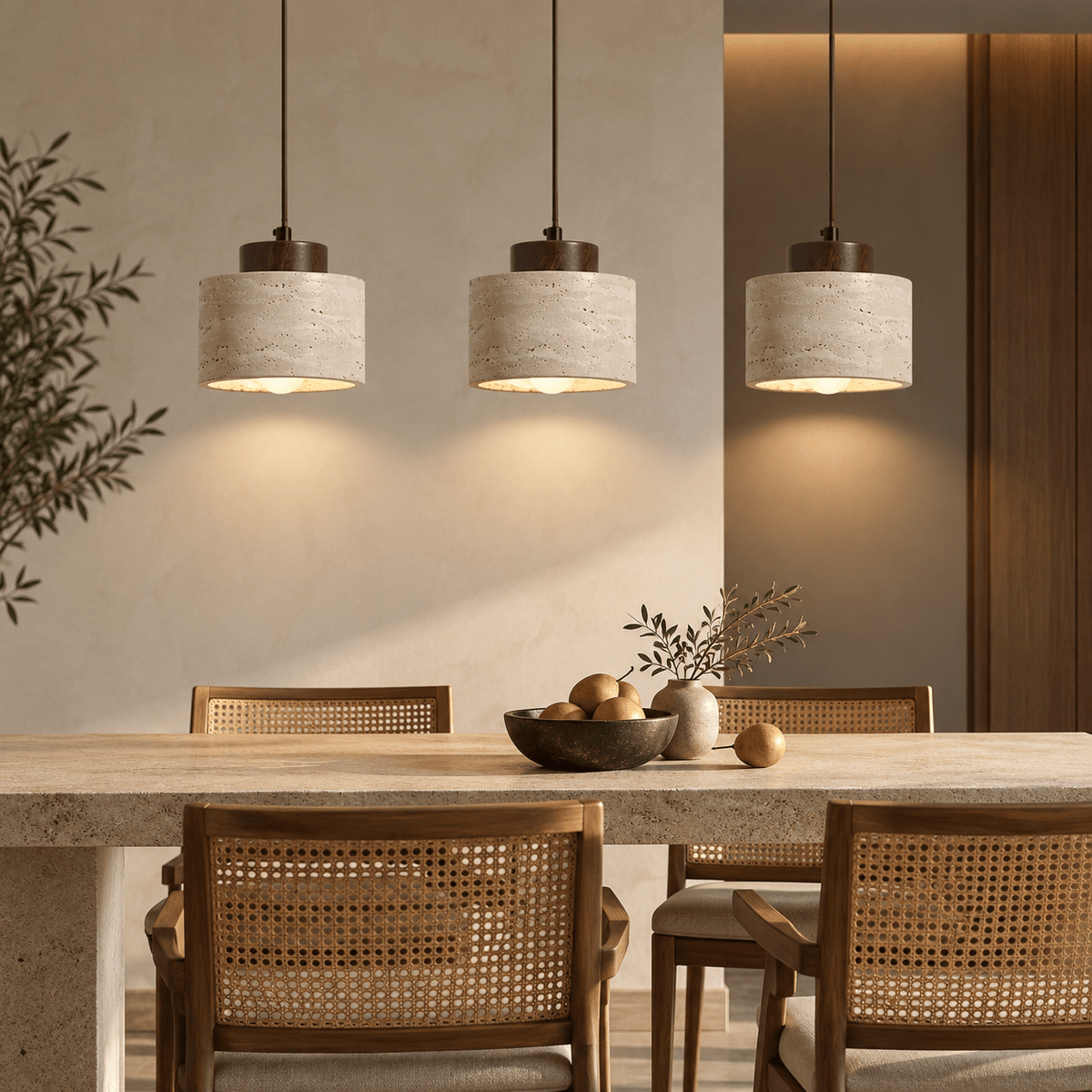 Suspension Luminaire Travertin Design Cylindrique - Maison Du Design