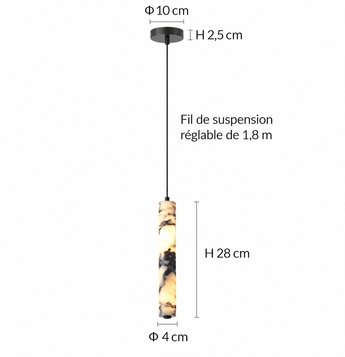 Suspension Luminaire Tubulaire Marbre Blanc Veiné Noir - Maison Du Design