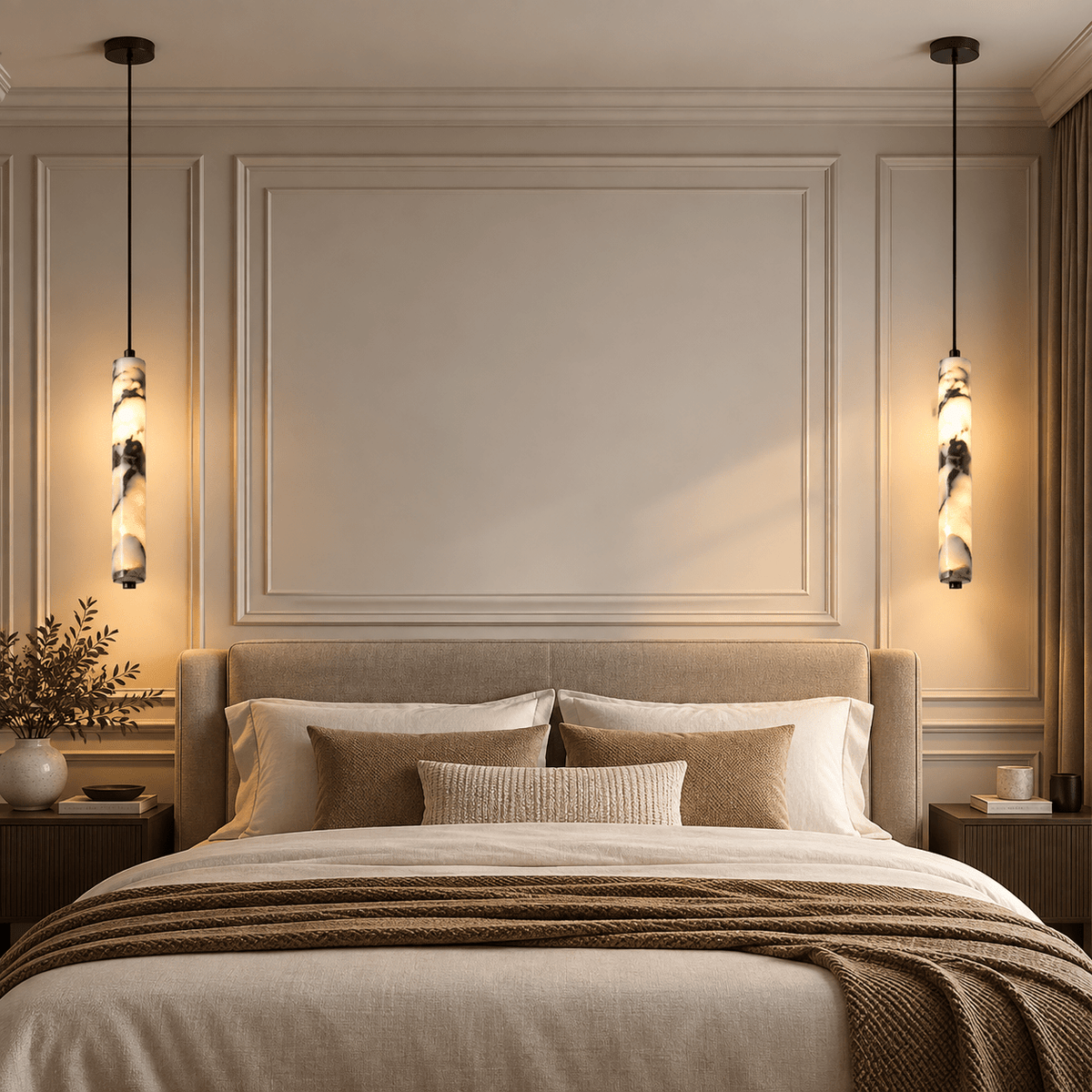 Suspension Luminaire Tubulaire Marbre Blanc Veiné Noir - Maison Du Design