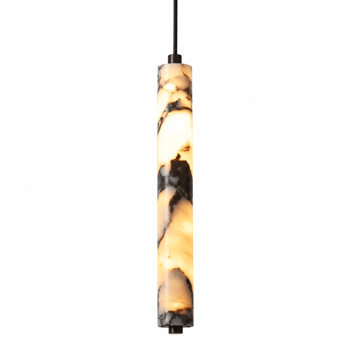 Suspension Luminaire Tubulaire Marbre Blanc Veiné Noir - Maison Du Design