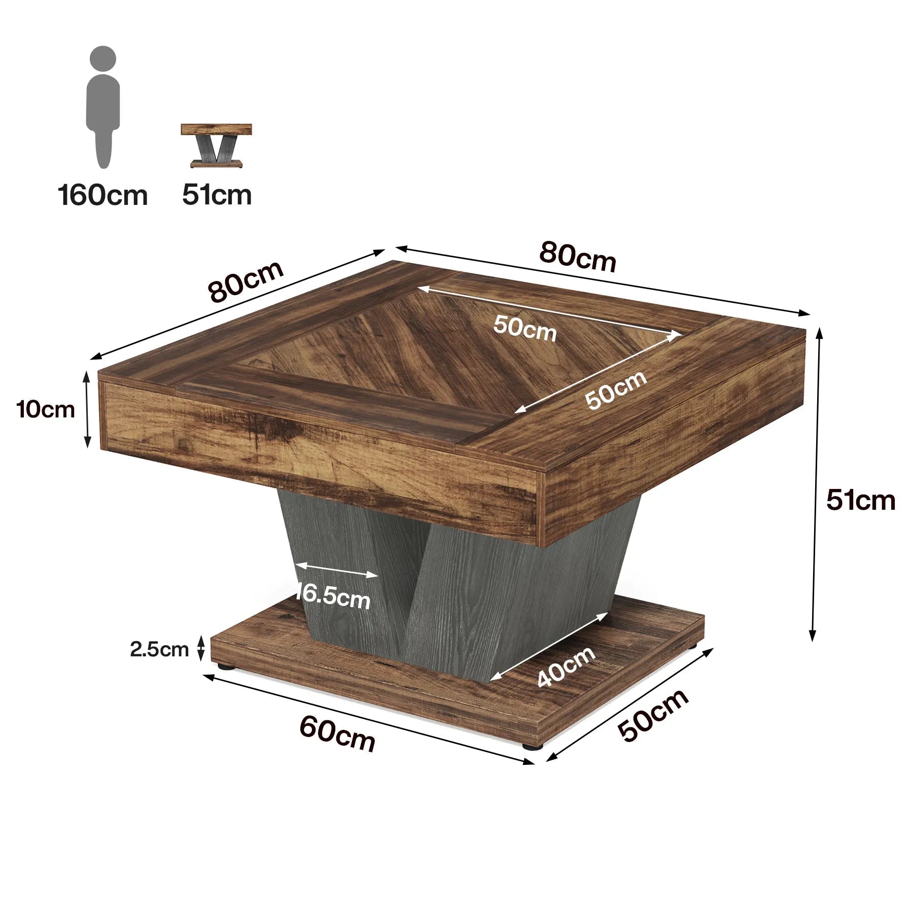 Table Basse Carré Bois Foncé Pieds en V - Maison Du Design