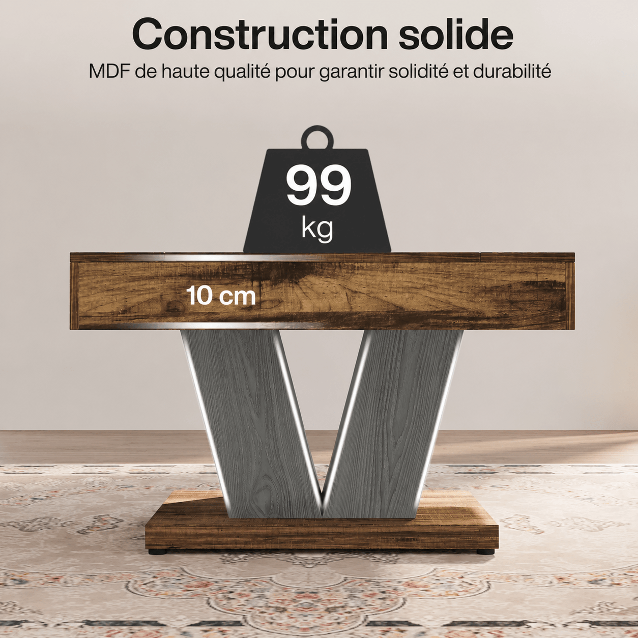 Table Basse Carré Bois Foncé Pieds en V - Maison Du Design