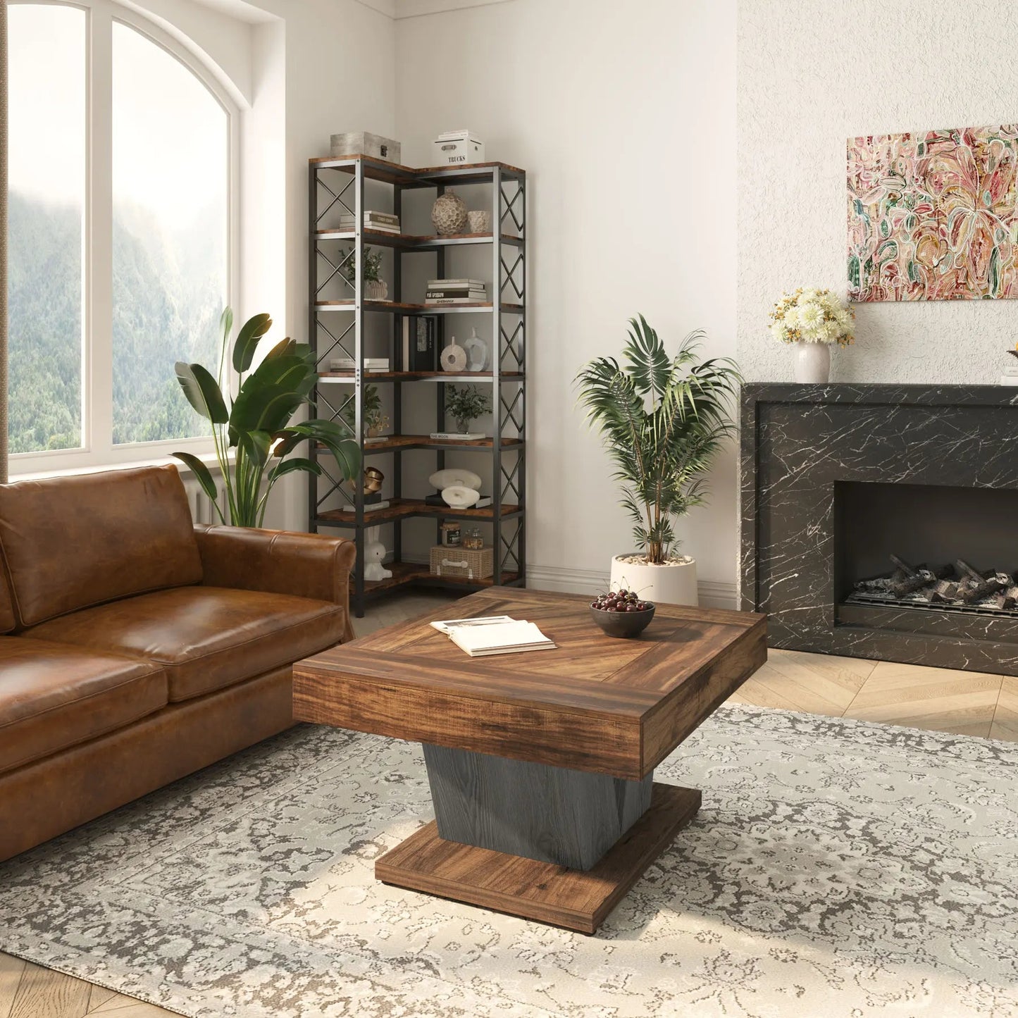 Table Basse Carré Bois Foncé Pieds en V - Maison Du Design