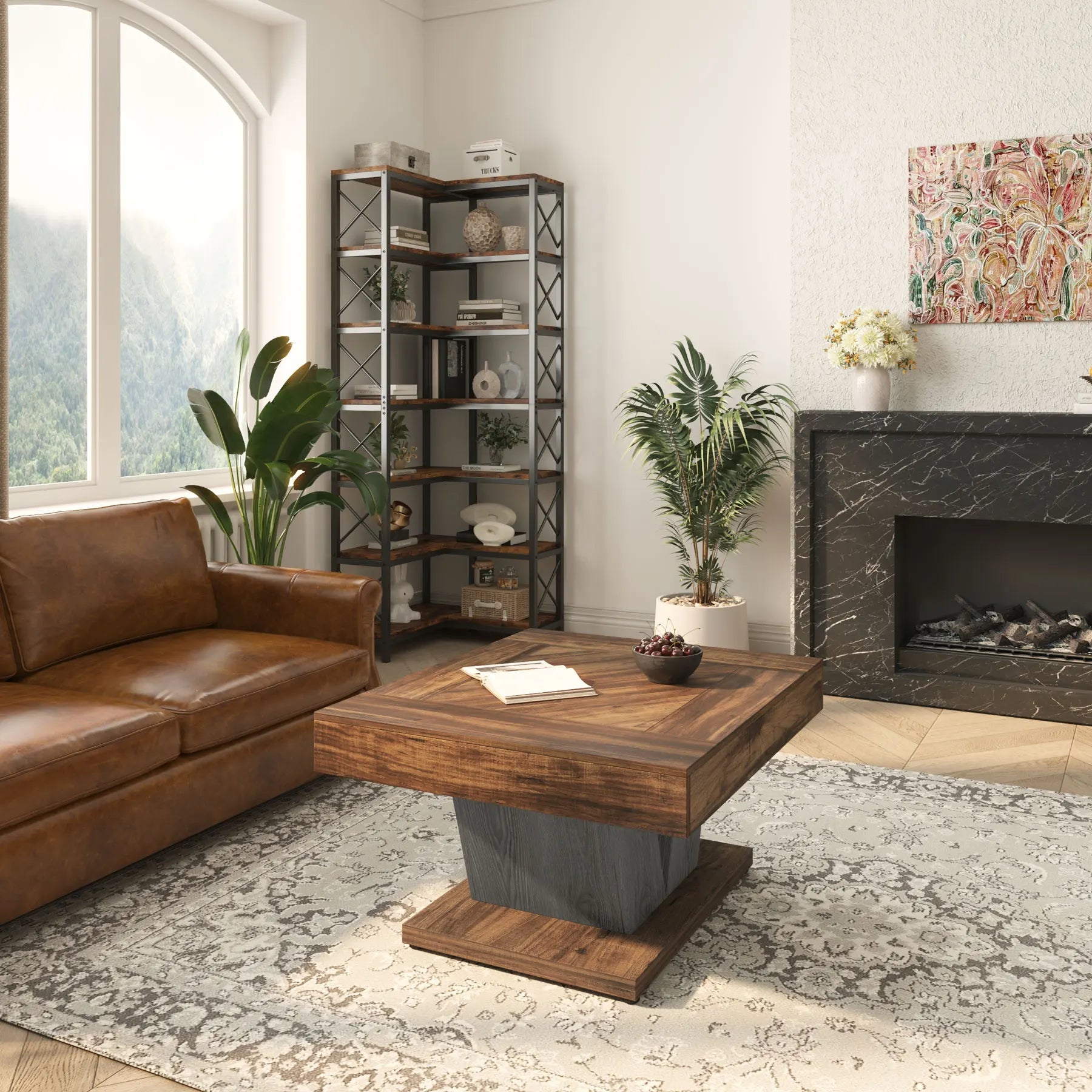 Table Basse Carré Bois Foncé Pieds en V - Maison Du Design