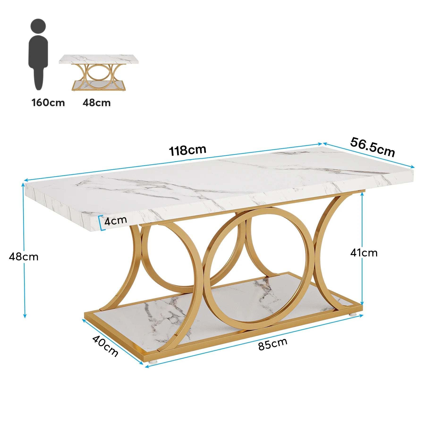 Table Basse Rectangulaire Faux Marbre Blanc Structure Dorée - Maison Du Design