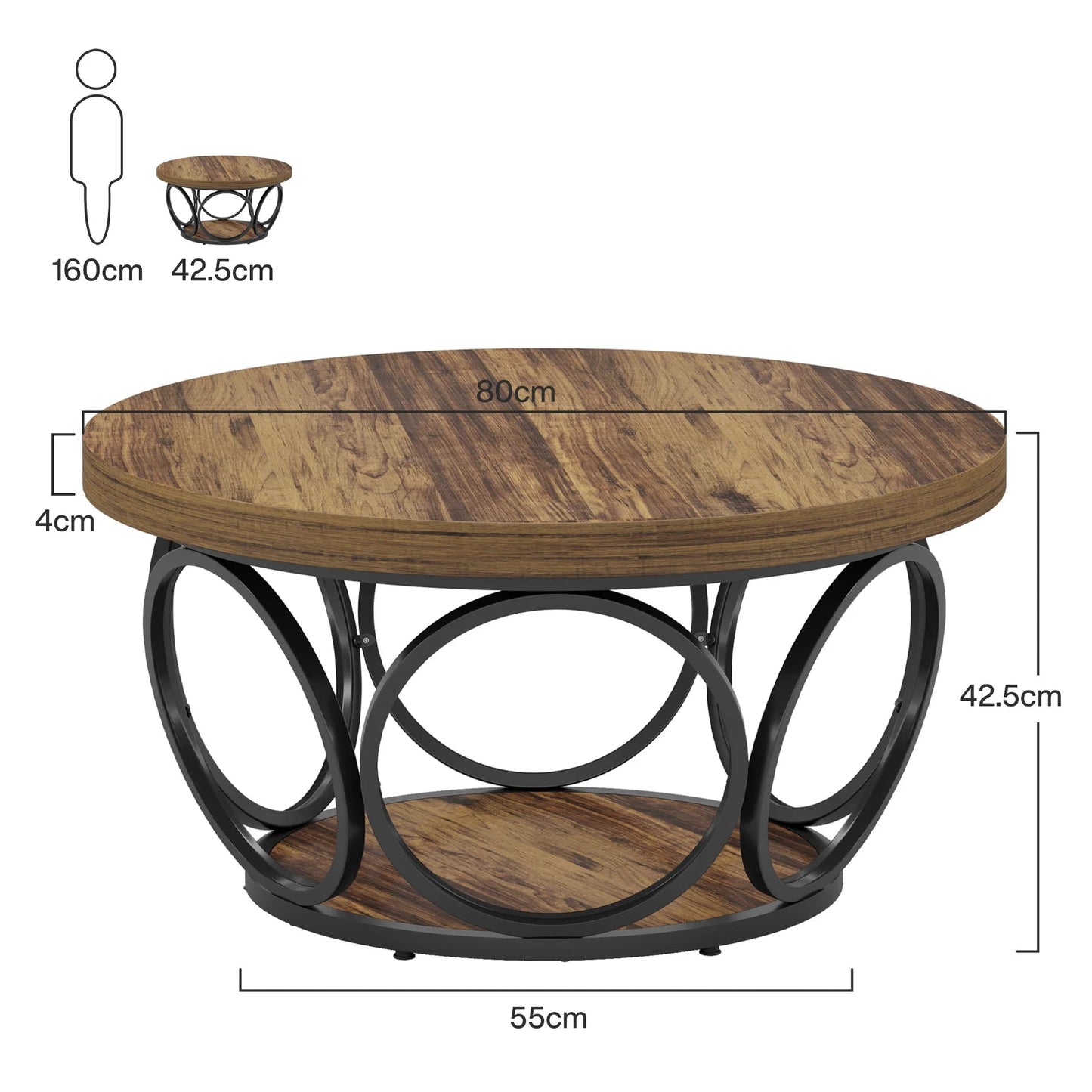 Table Basse Ronde Marron Structure Métal Anneaux - Maison Du Design