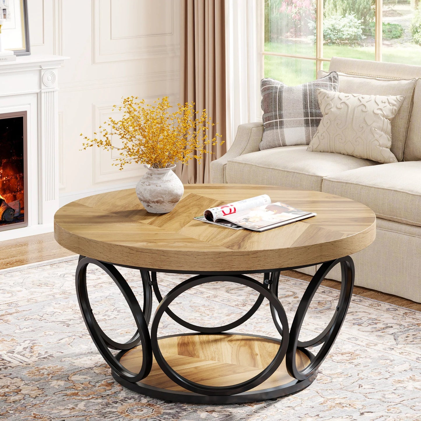 Table Basse Ronde Structure Métal Anneaux - Maison Du Design