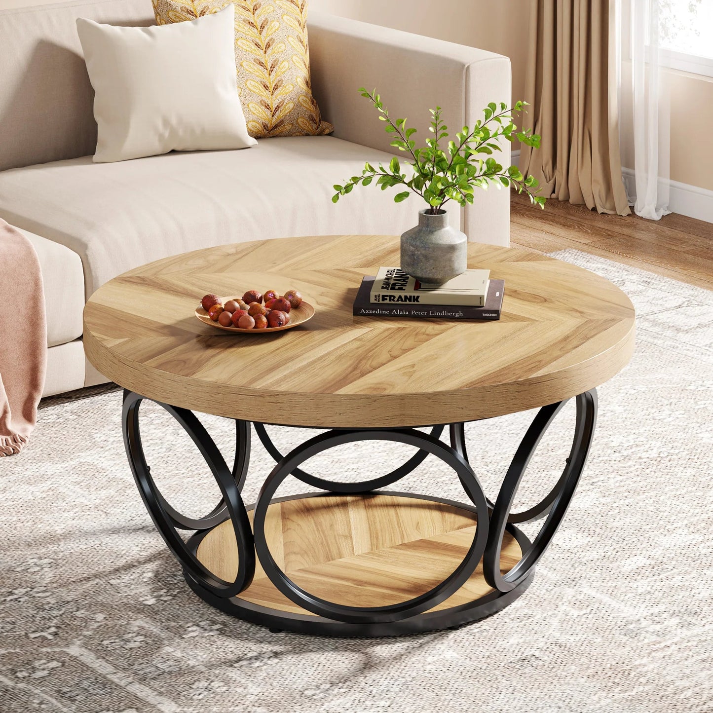 Table Basse Ronde Structure Métal Anneaux - Maison Du Design
