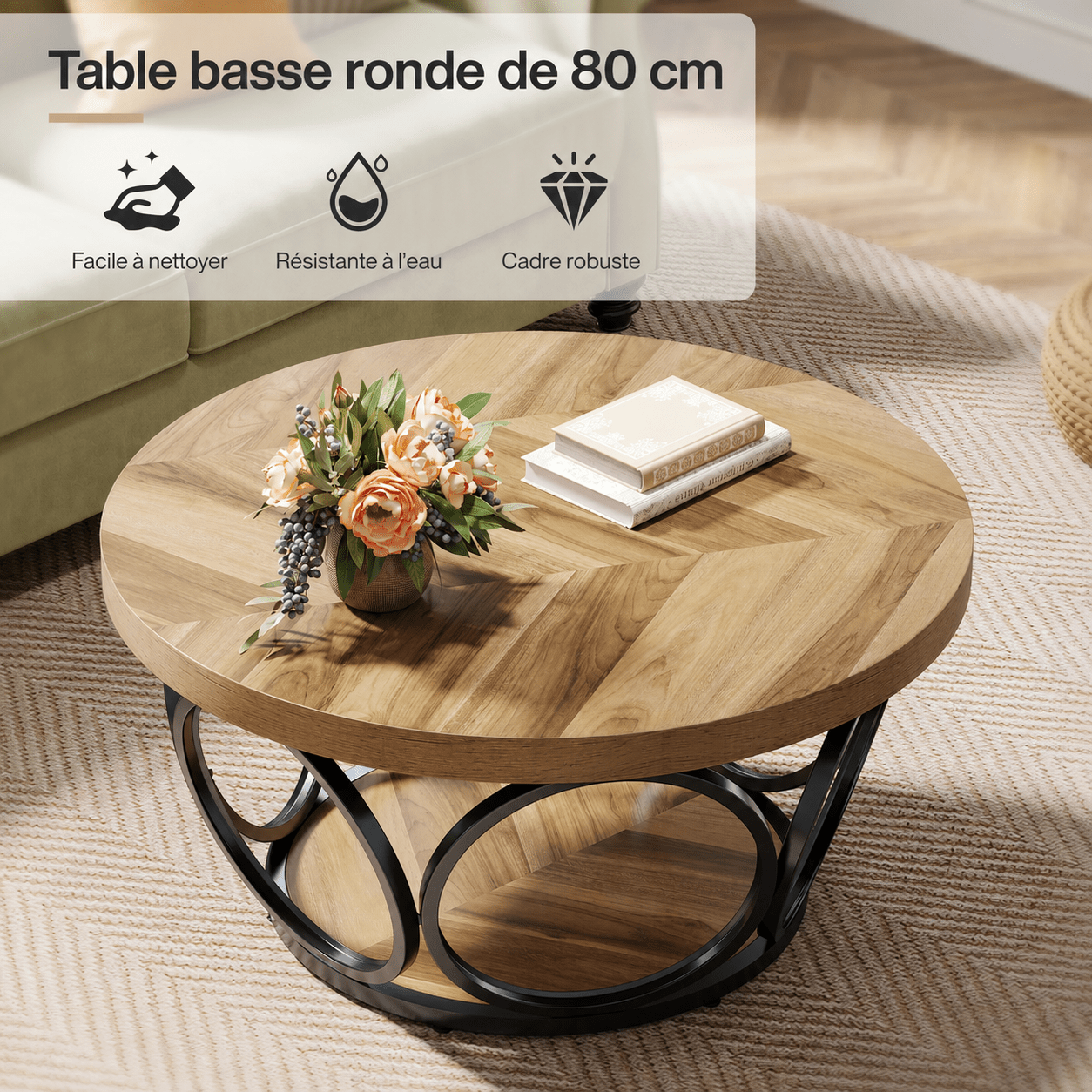 Table Basse Ronde Structure Métal Anneaux - Maison Du Design