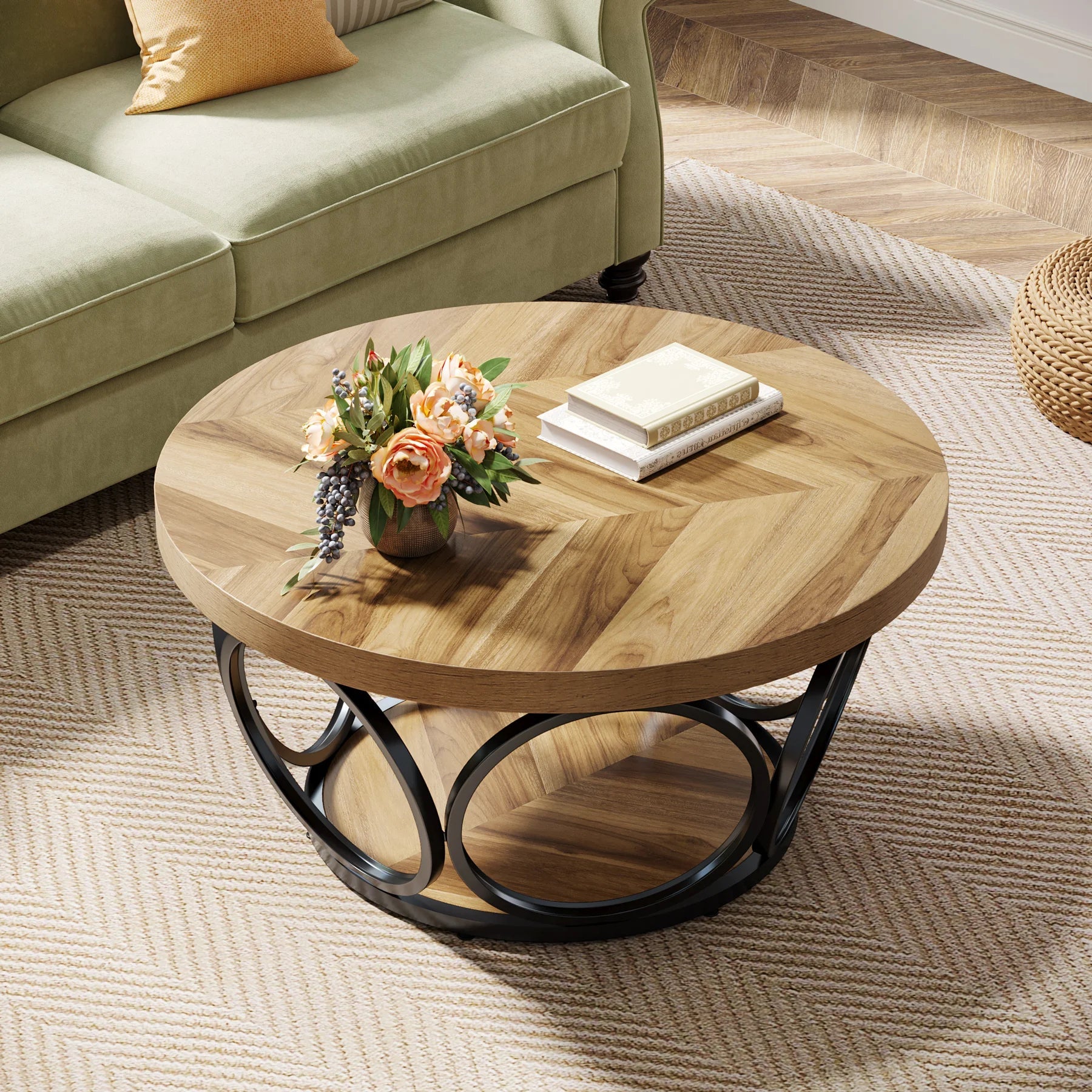 Table Basse Ronde Structure Métal Anneaux - Maison Du Design