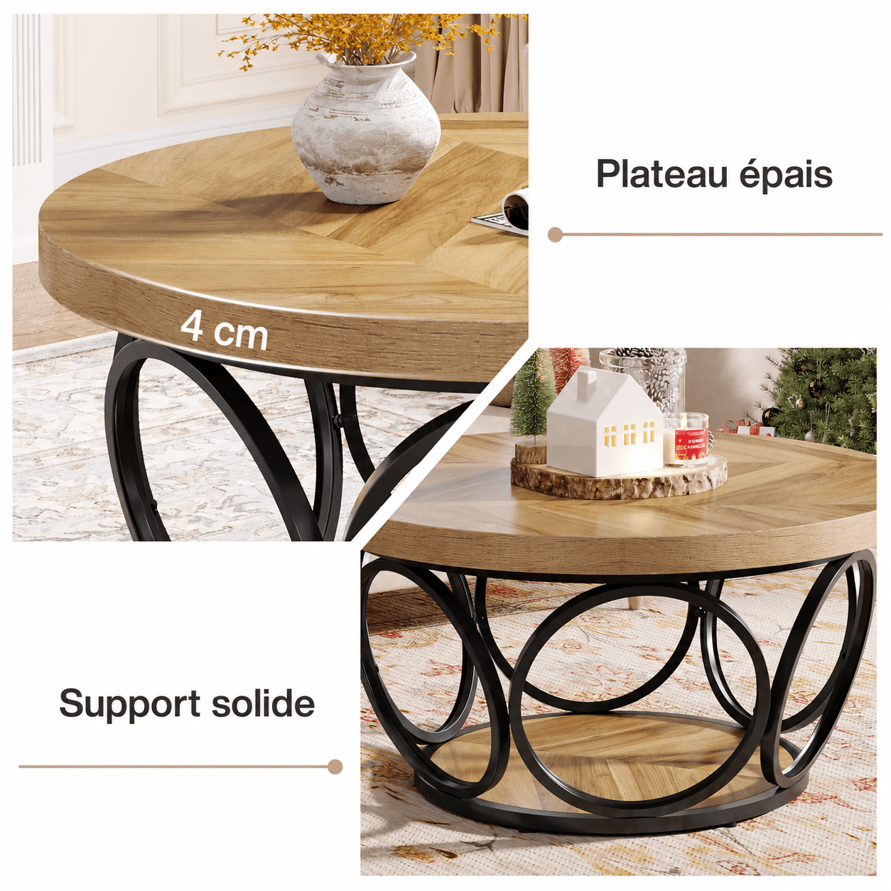Table Basse Ronde Structure Métal Anneaux - Maison Du Design