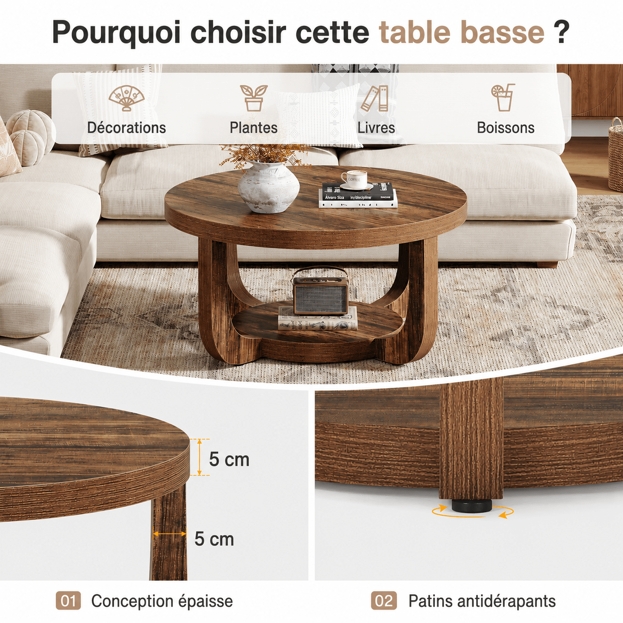 Table Basse Ronde Style Bohème Chic - Maison Du Design