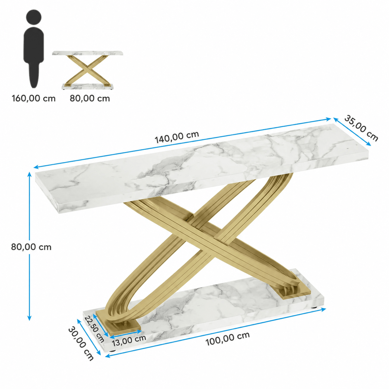 Table Console Faux Marbre Blanc & Orc - Maison Du Design