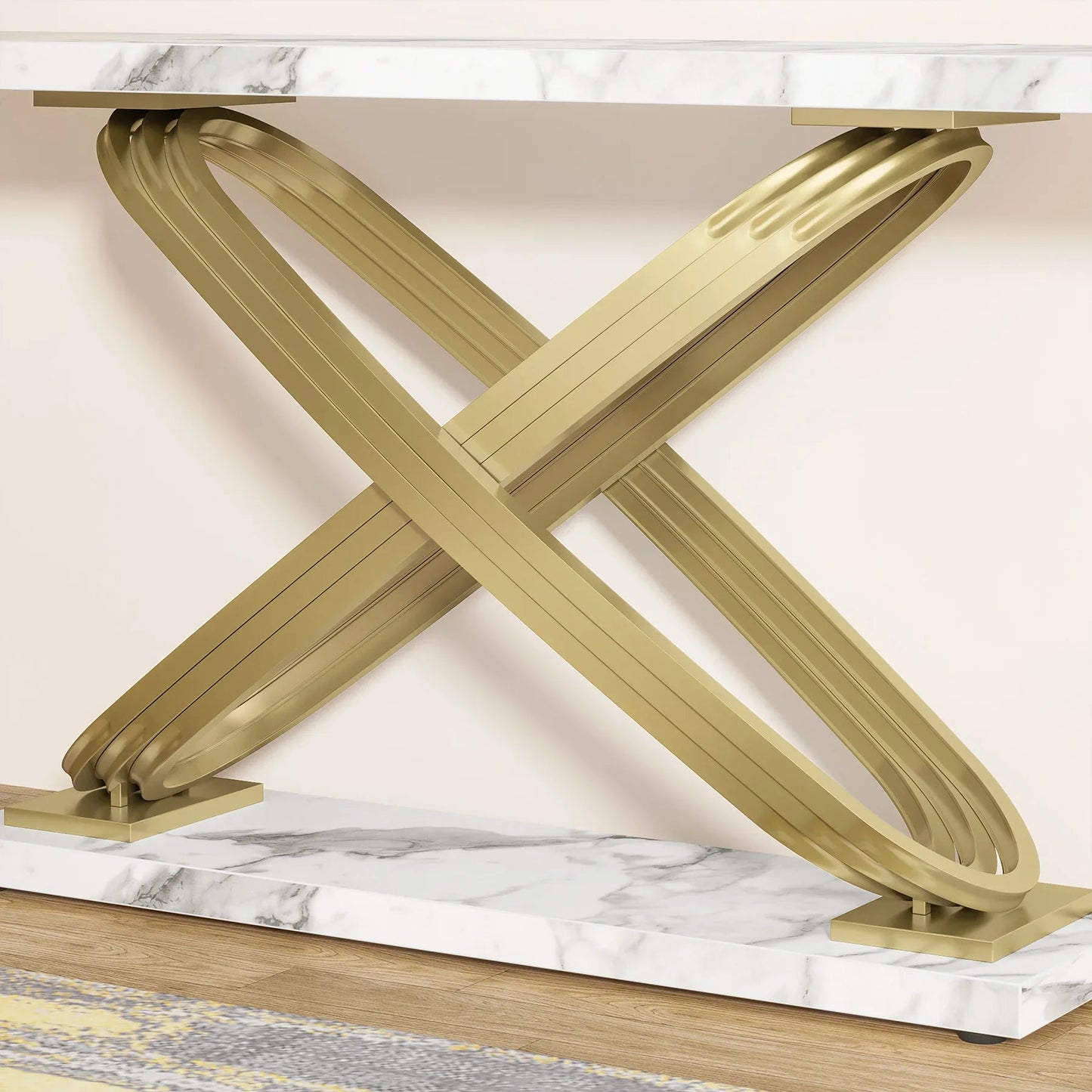 Table Console Faux Marbre Blanc & Orc - Maison Du Design