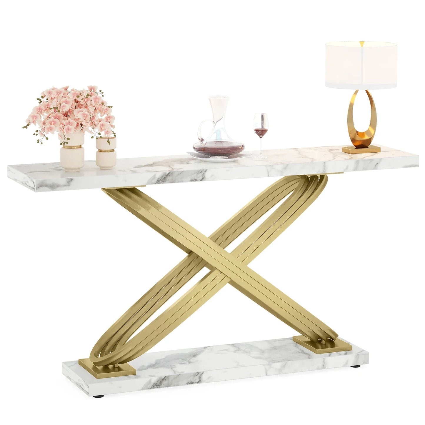 Table Console Faux Marbre Blanc & Orc - Maison Du Design
