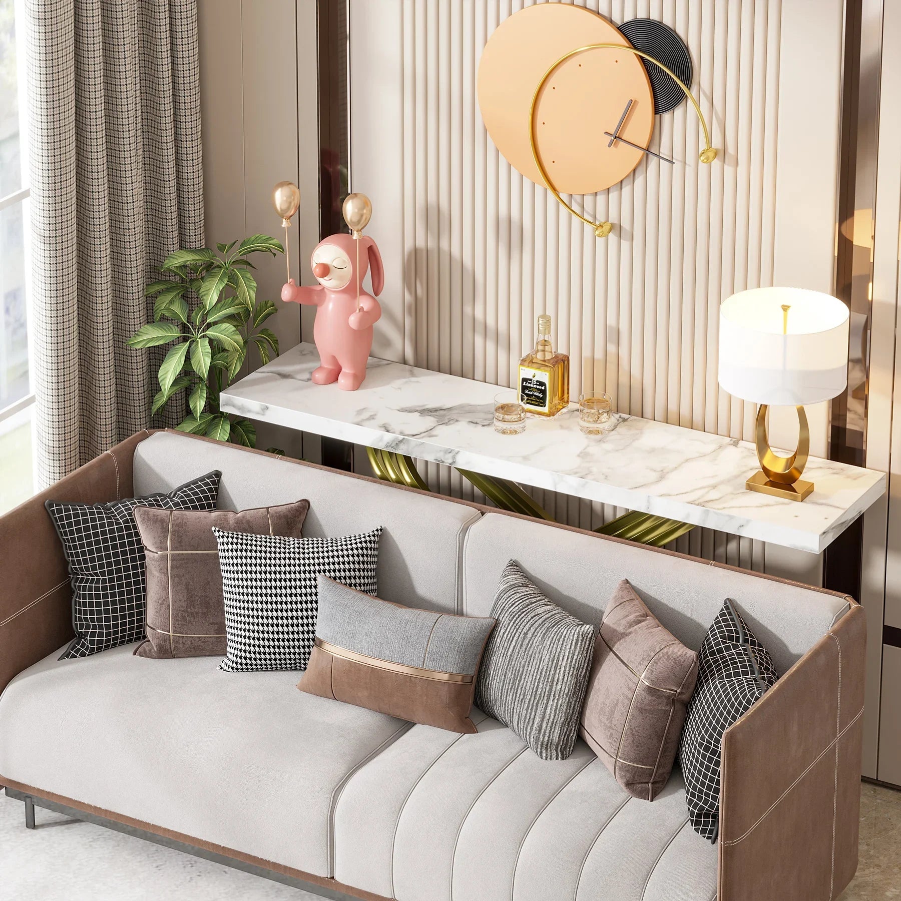 Table Console Faux Marbre Blanc & Orc - Maison Du Design